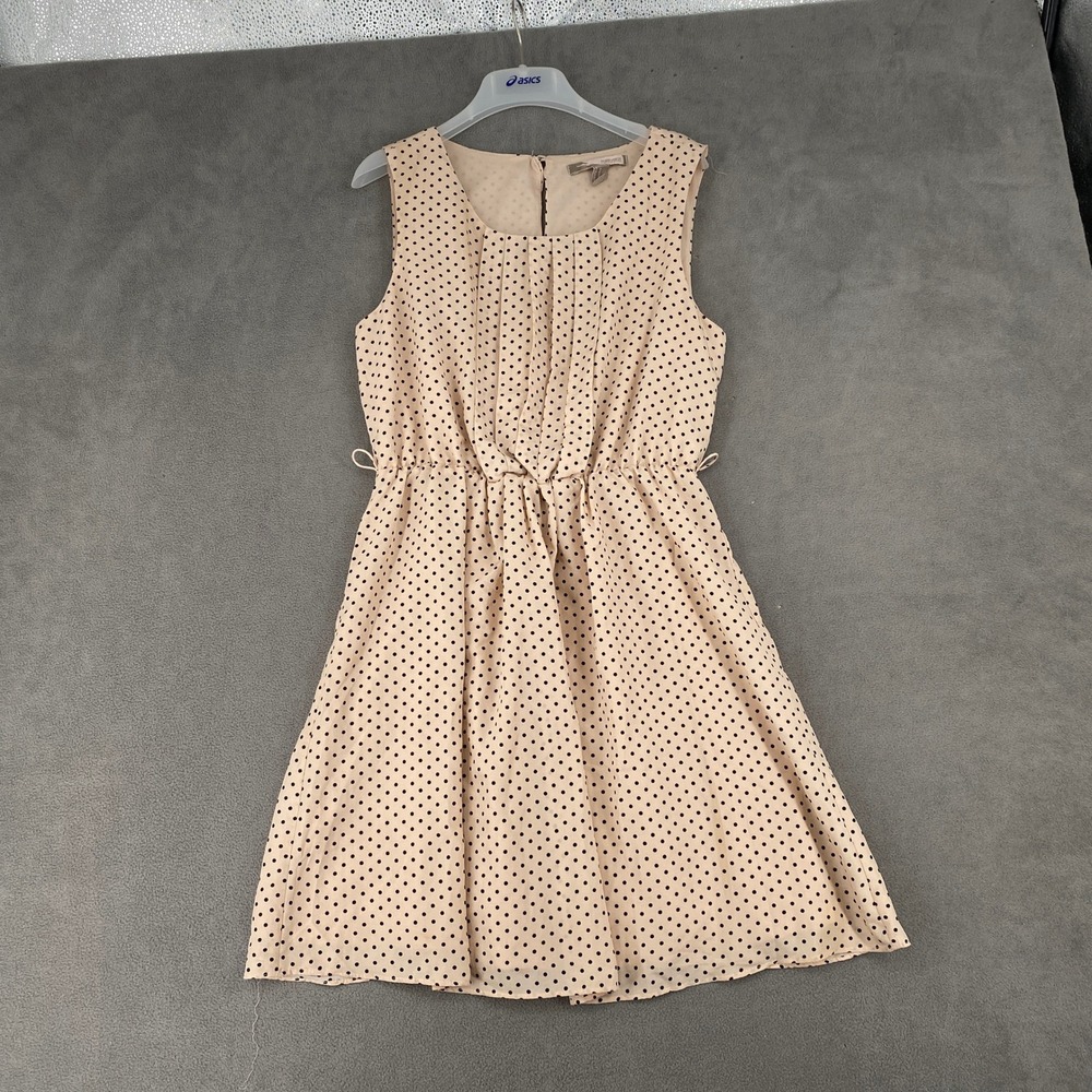 Forever 21 Contemporary Tan Polka Dot Pleated Sleeveless Fit Flare Dress Medium